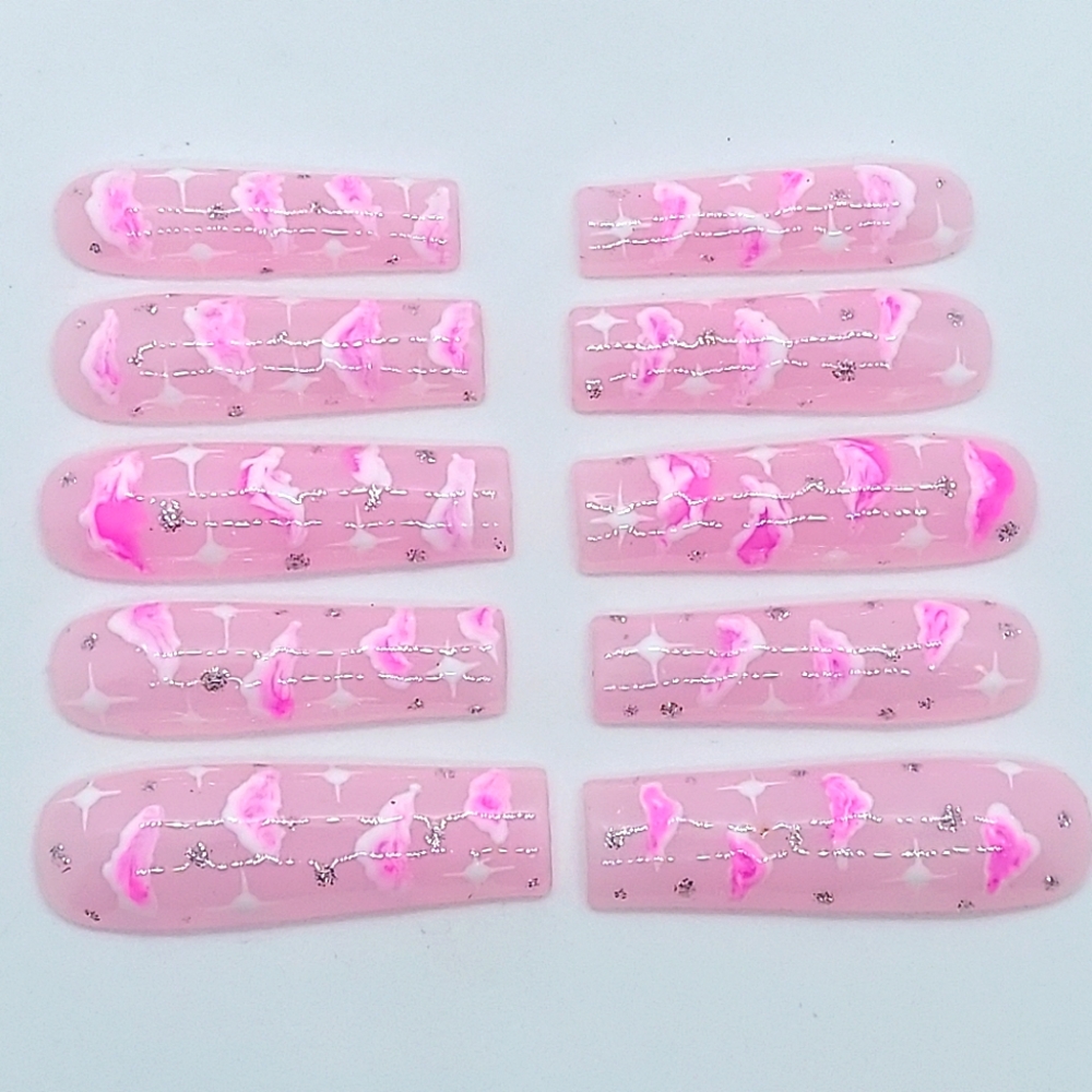 XXL Clouds and Sky Press on Nails Pink